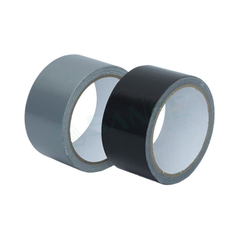 Close-up of black and gray HVAC tape rolls used for insulation and sealing in HVAC systems.